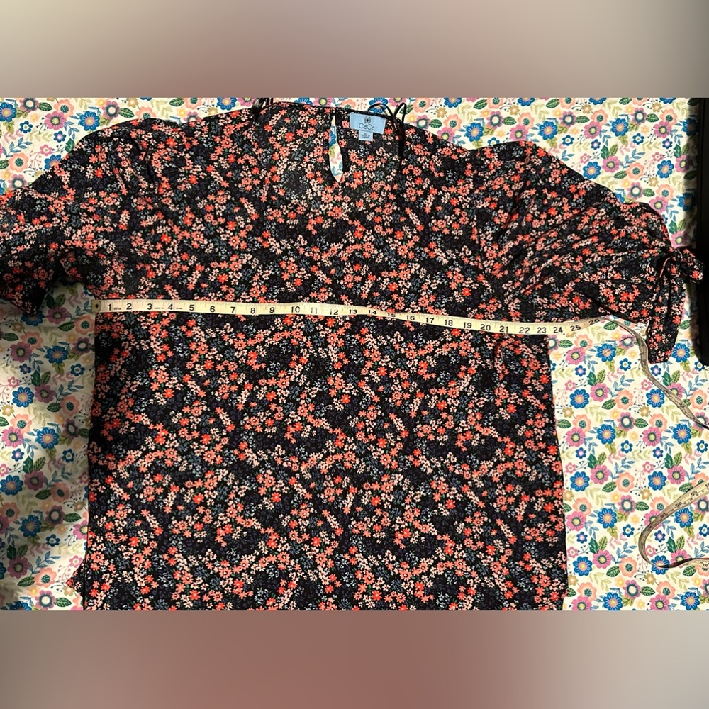 CeCe Black Top with Red Floral Print